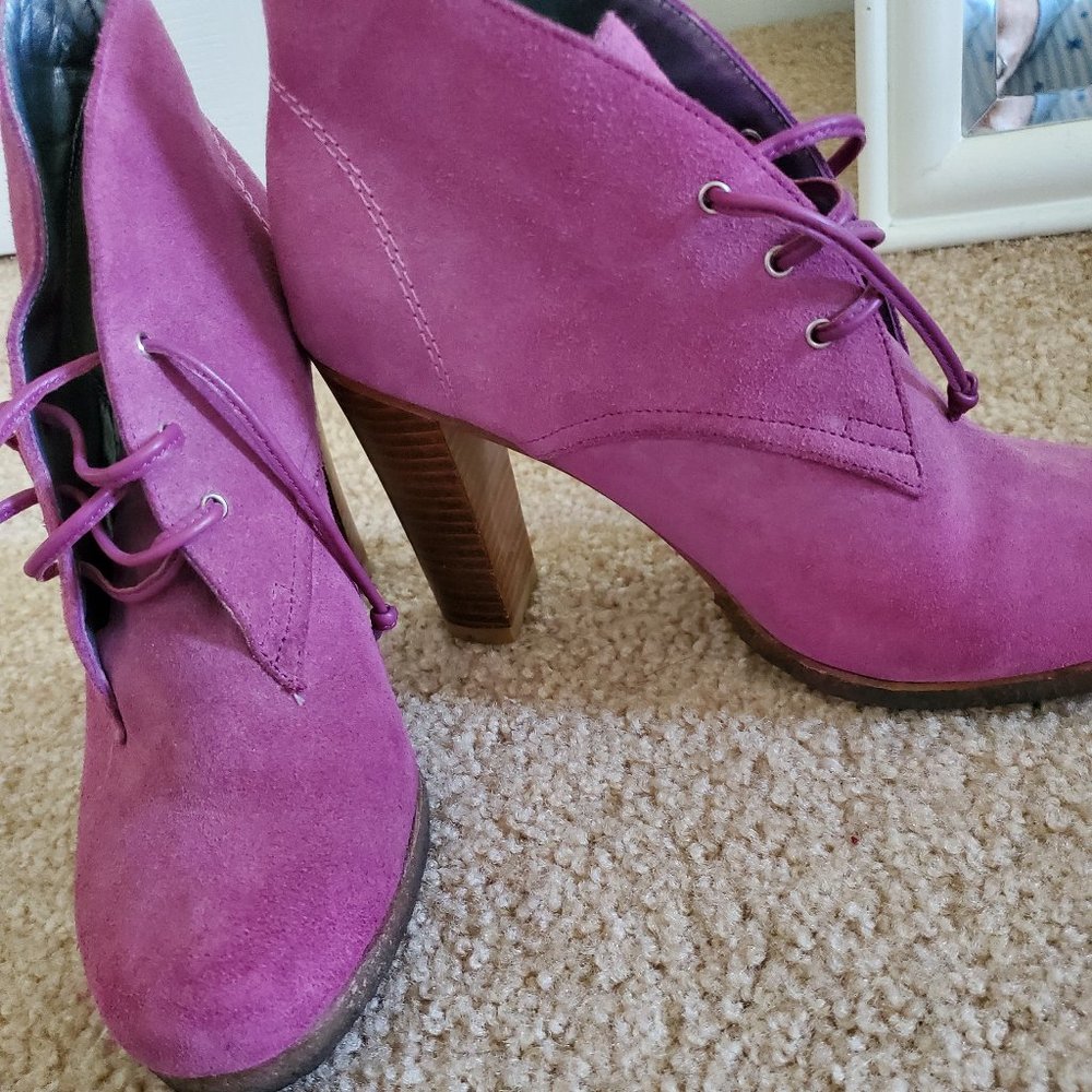 Kenneth Cole heels in raspberry suede lovely business boots or sexy with jeans